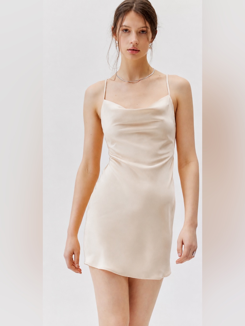Uo Mallory Cowl Neck Slip Dress In Champagne Size M Y2k 90s